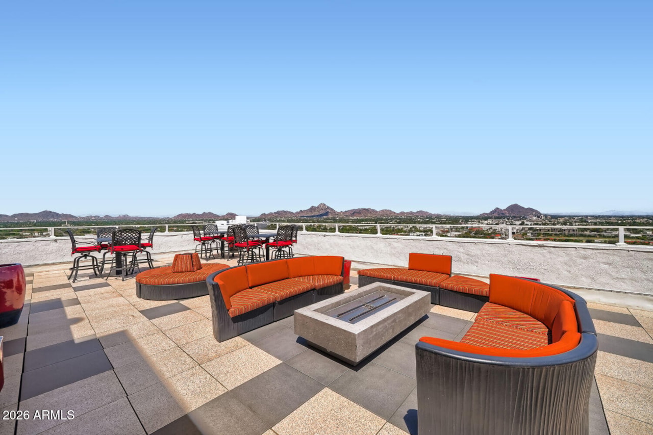 Rooftop deck with fire pit and panoramic mountain views
